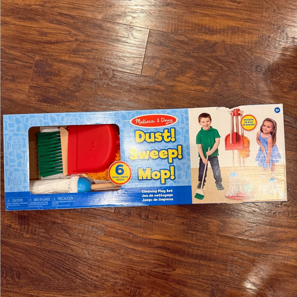 Melissa & Doug Dust! Sweep! Mop! Set - Red and Green— brand new in box